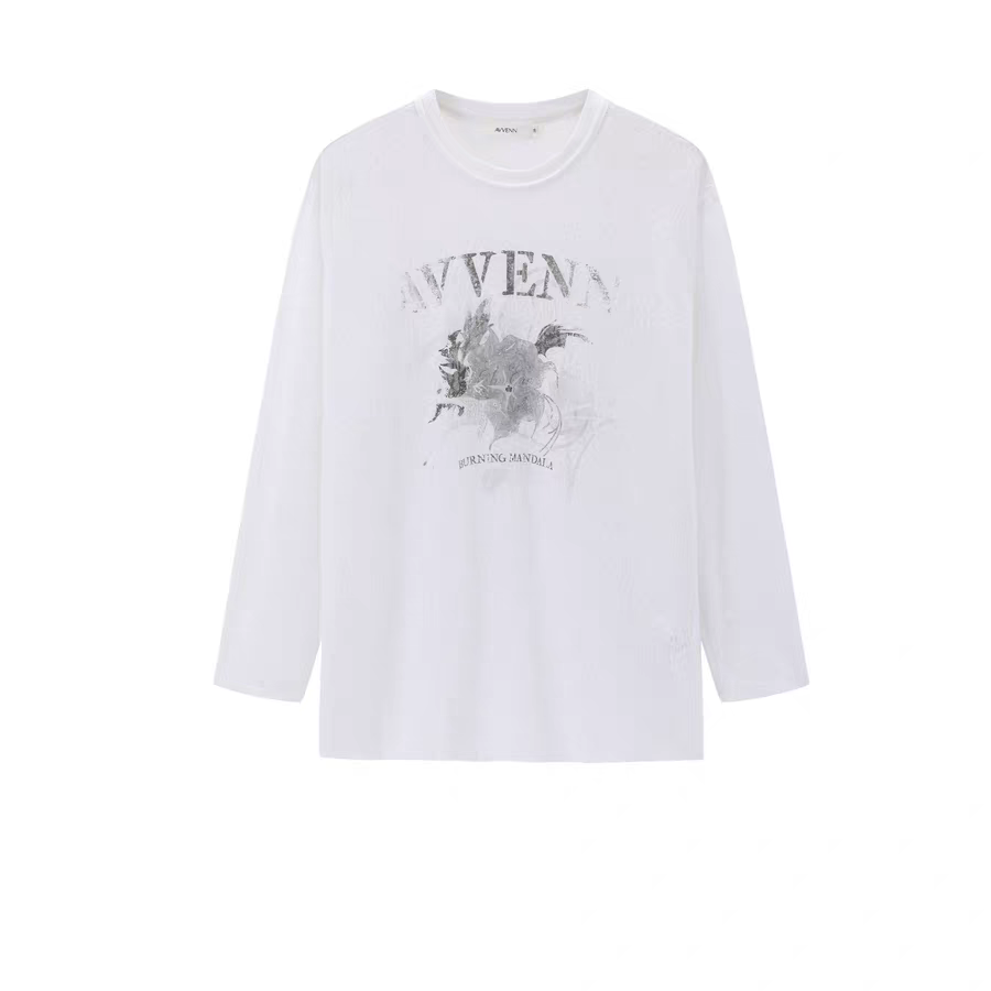AVVENN2025冬季新品设计师款圆领长袖t恤百搭数码印花AL91001511