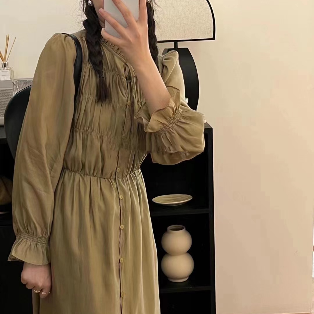 0687两色长袖连衣裙