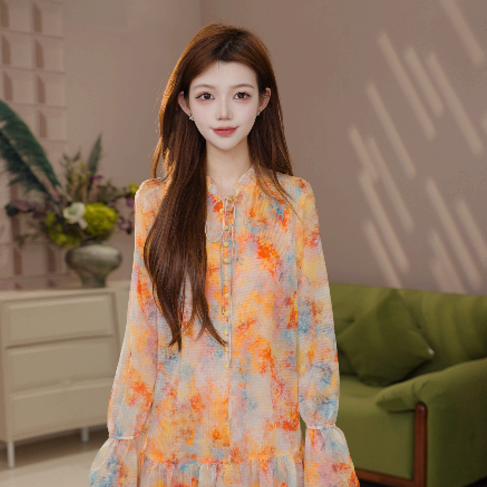 GIRDEAR/哥弟新款碎花连衣裙法式V领茶歇连衣裙150045