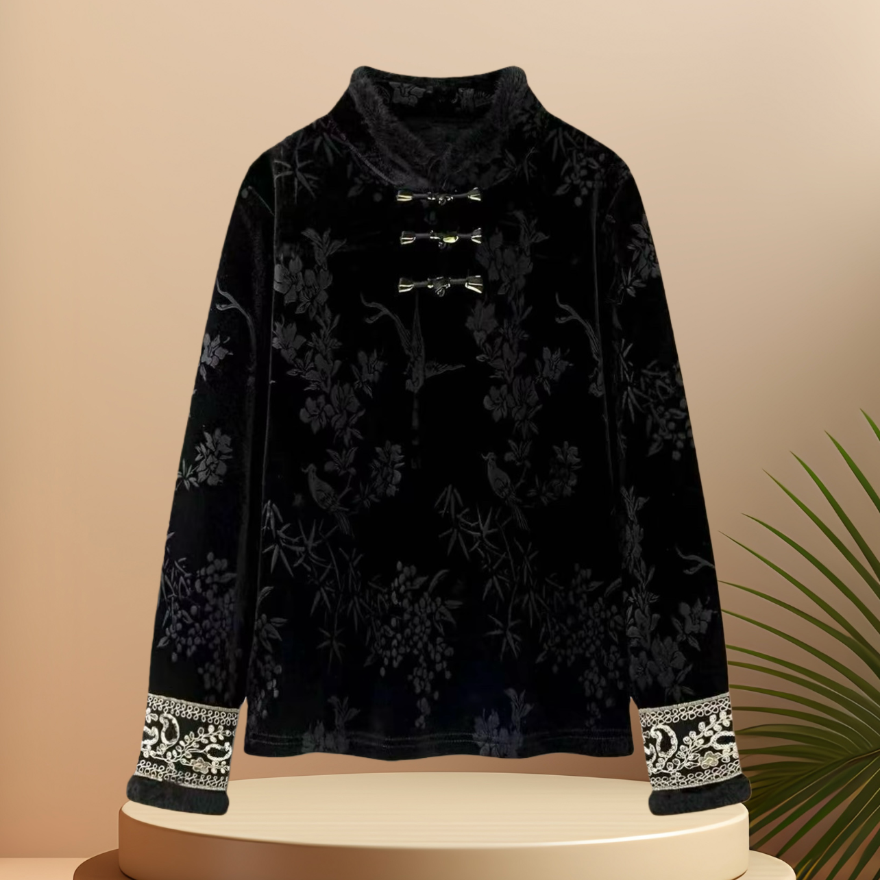 【凤竹和鸣】新中式加绒加厚上衣国风气质时尚盘扣刺绣冬季绒衫