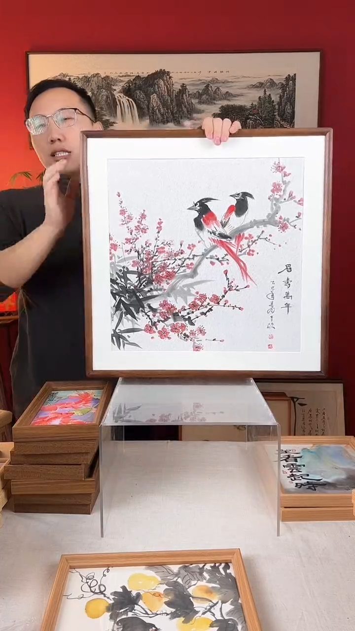 【闪购商品】国画眉寿万年纯手绘国画53*53实木画框