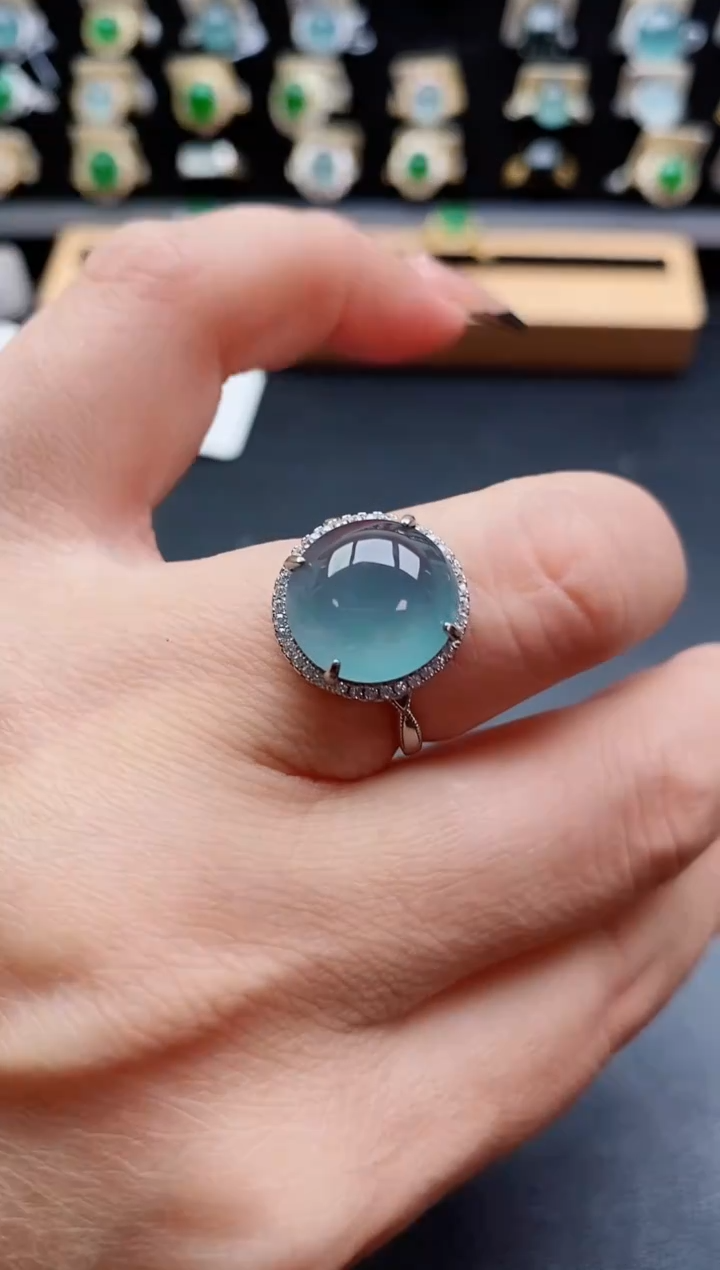 银S925镶嵌戒指翡翠1