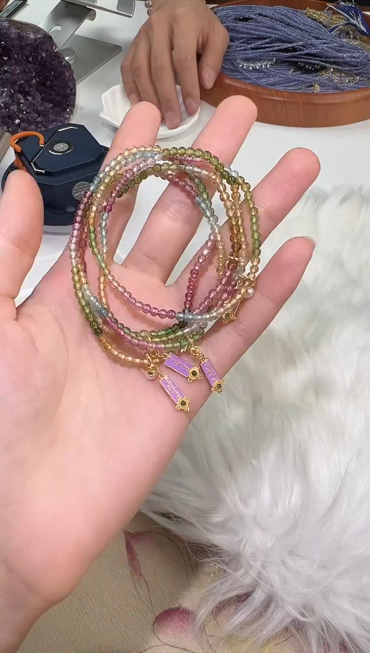 【闪购商品】碧玺手串银S925镶嵌0114s026多样性发一