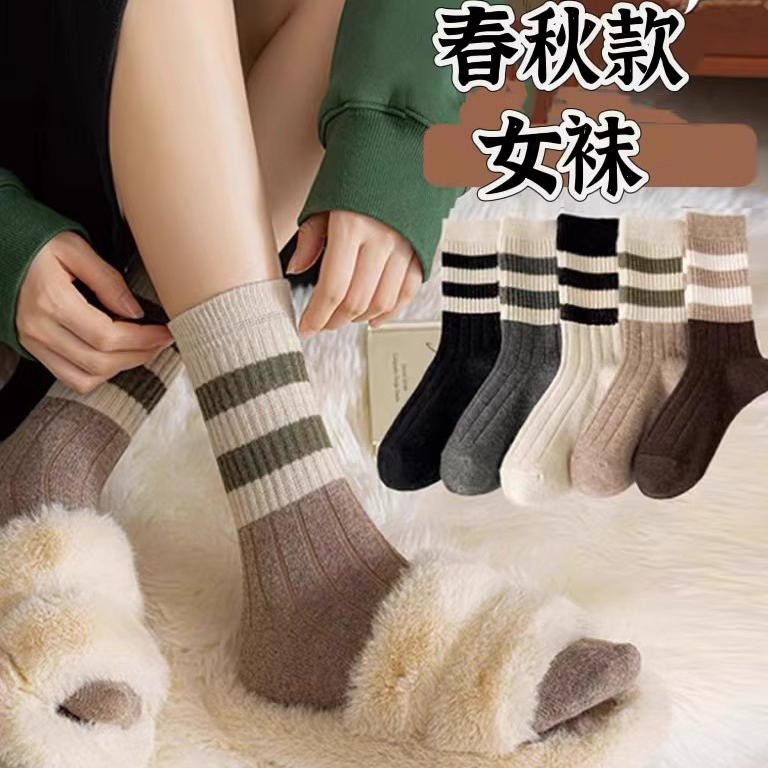 袜子女春秋款ins潮中筒百搭高颜值森系复古日韩学院风堆堆长筒袜