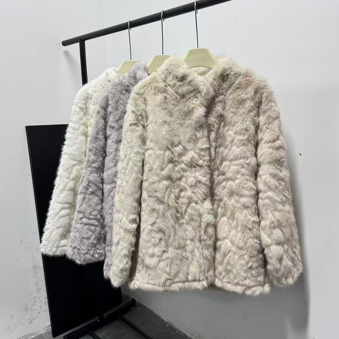 M1206网红皮草外套高级感环毛保獭兔毛皮毛一体中长款毛毛短外套