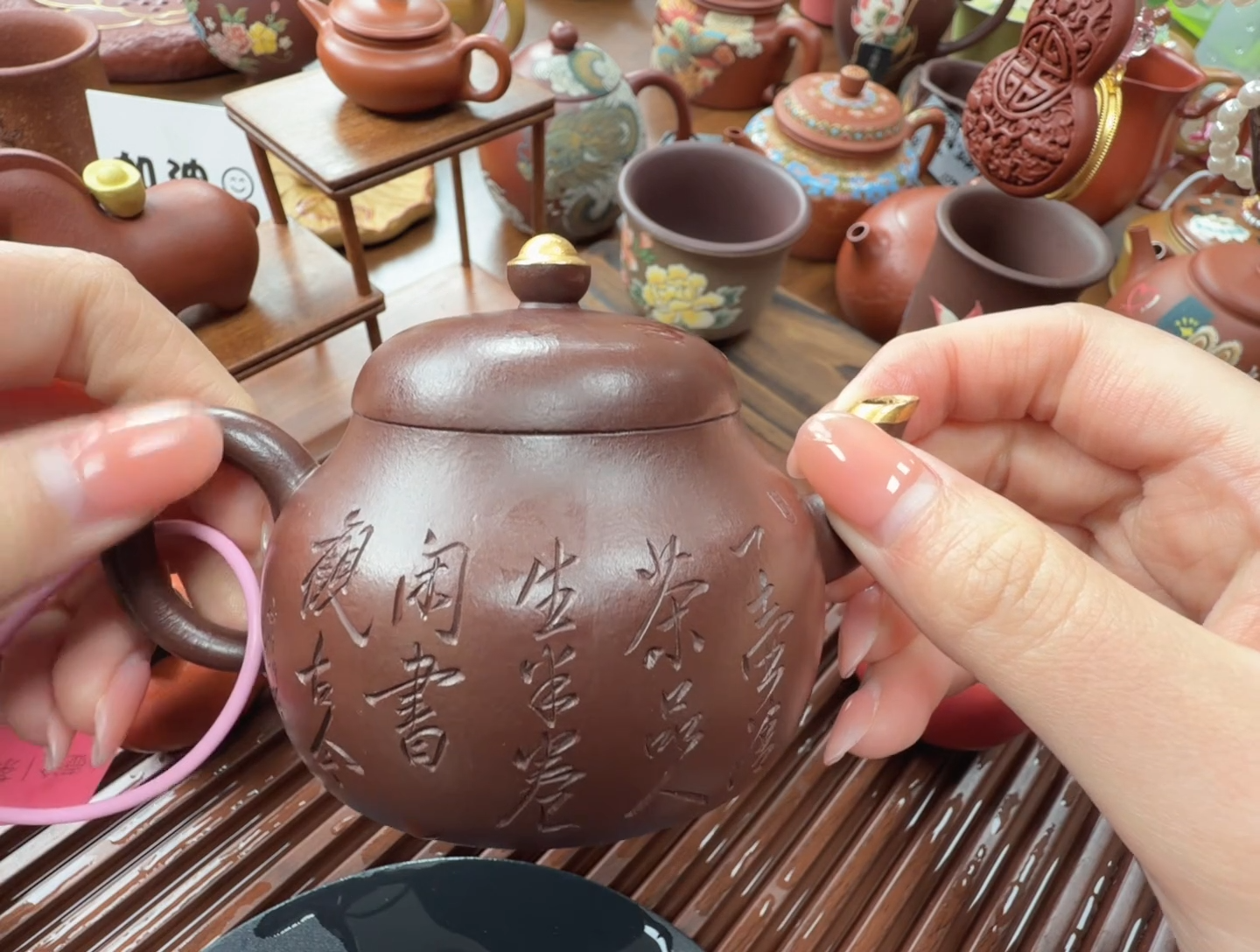 茶壶紫砂G124玫瑰人生描金刻绘