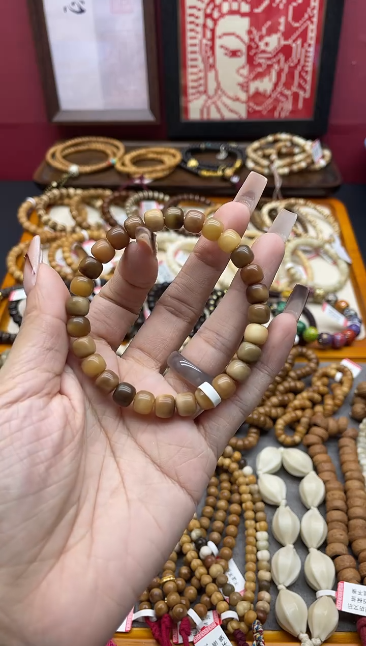 手串龙脊菩提龙脊菩提沁色妖纹多宝老型桶珠手串