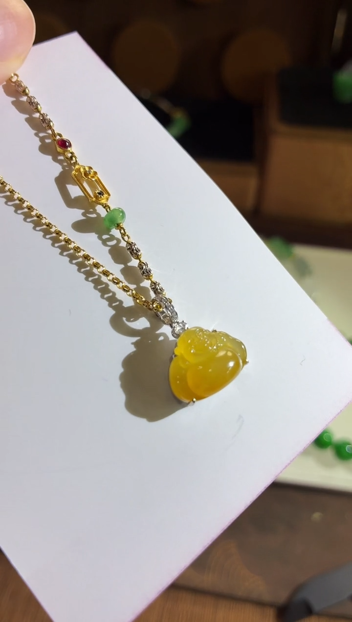 吊坠(不含链)18K金镶嵌翡翠吊坠