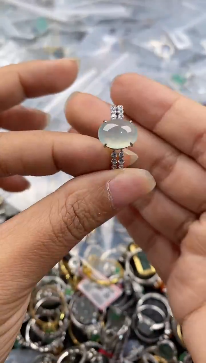 银S925镶嵌戒指翡翠555--3