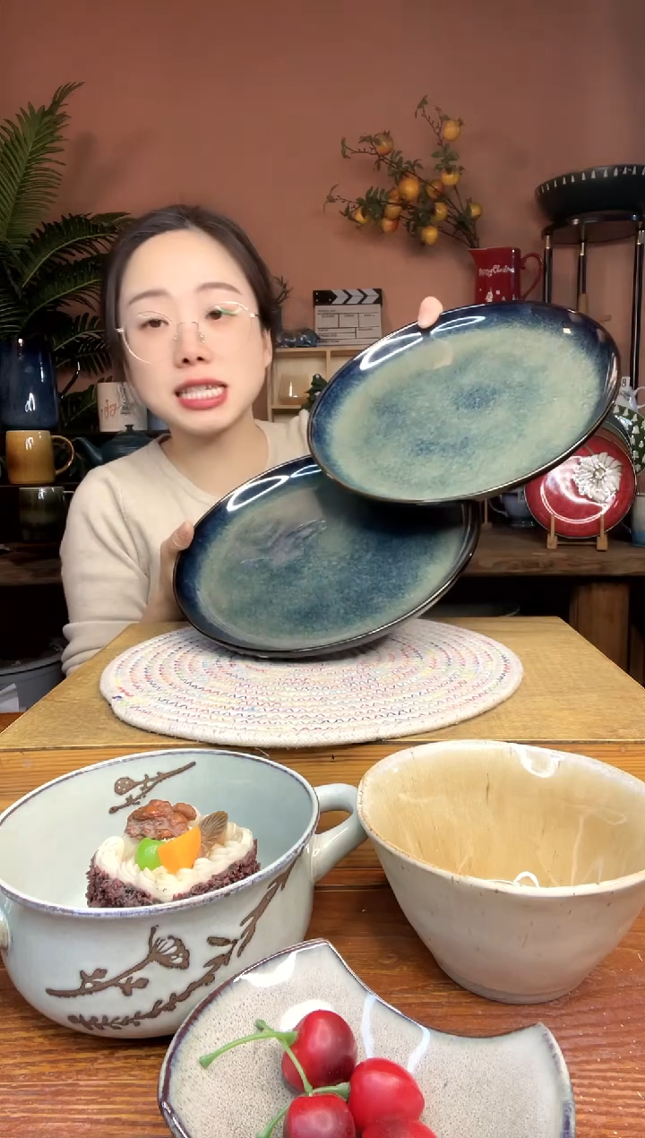 陶瓷10.3英寸双层窑变大盘   2件  微瑕