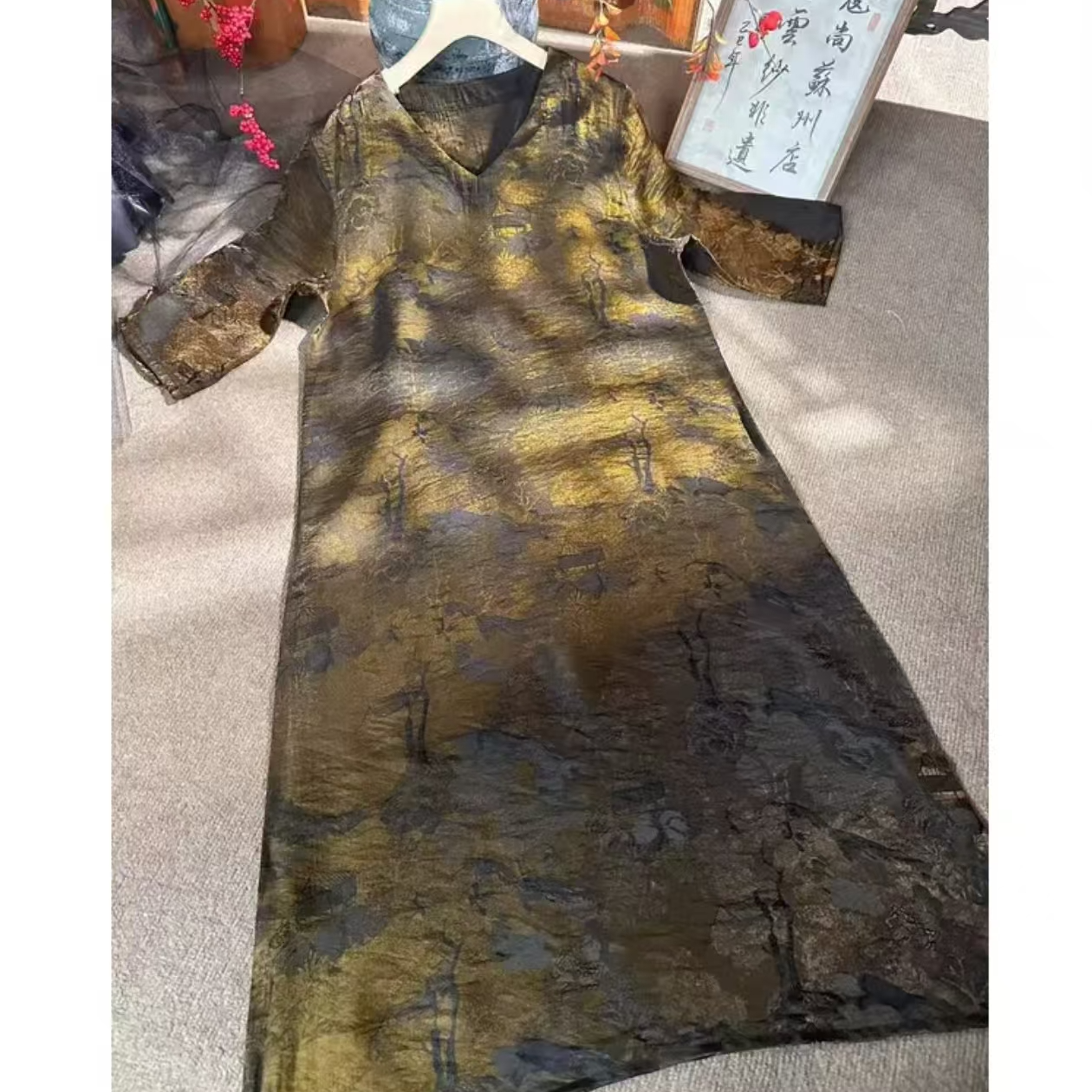 1065浮光锦裙高端领透气夏季妈妈装连衣裙