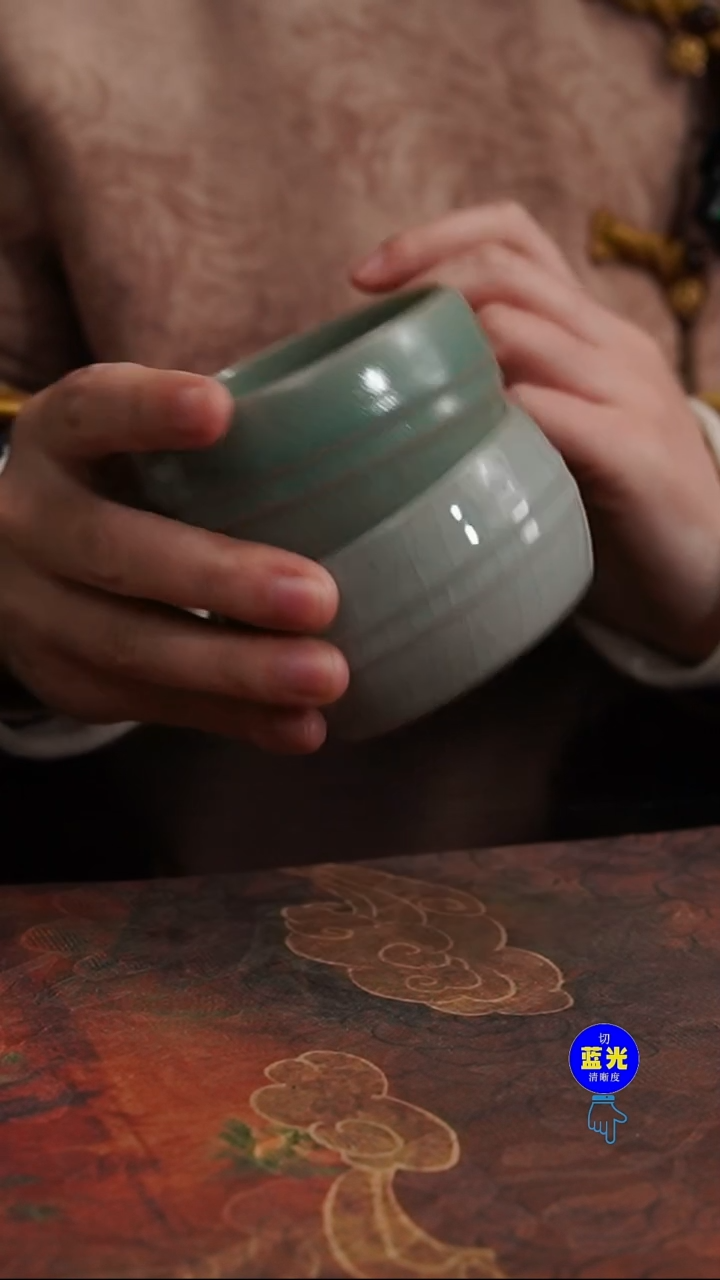 摆件瓷然瑕（毛口  缩釉）清凉寺原矿釉鼓腹缸杯一对064
