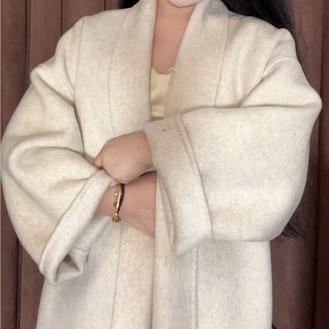LHMknk1画报夫人原创自制高级山羊绒手工羊绒大衣浴袍大版型外套