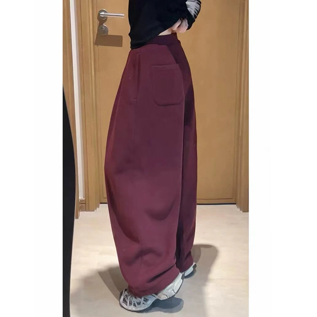 2025欧货新款加厚加绒松紧腰宽松女冬季无廓形弯刀阔腿气球裤女