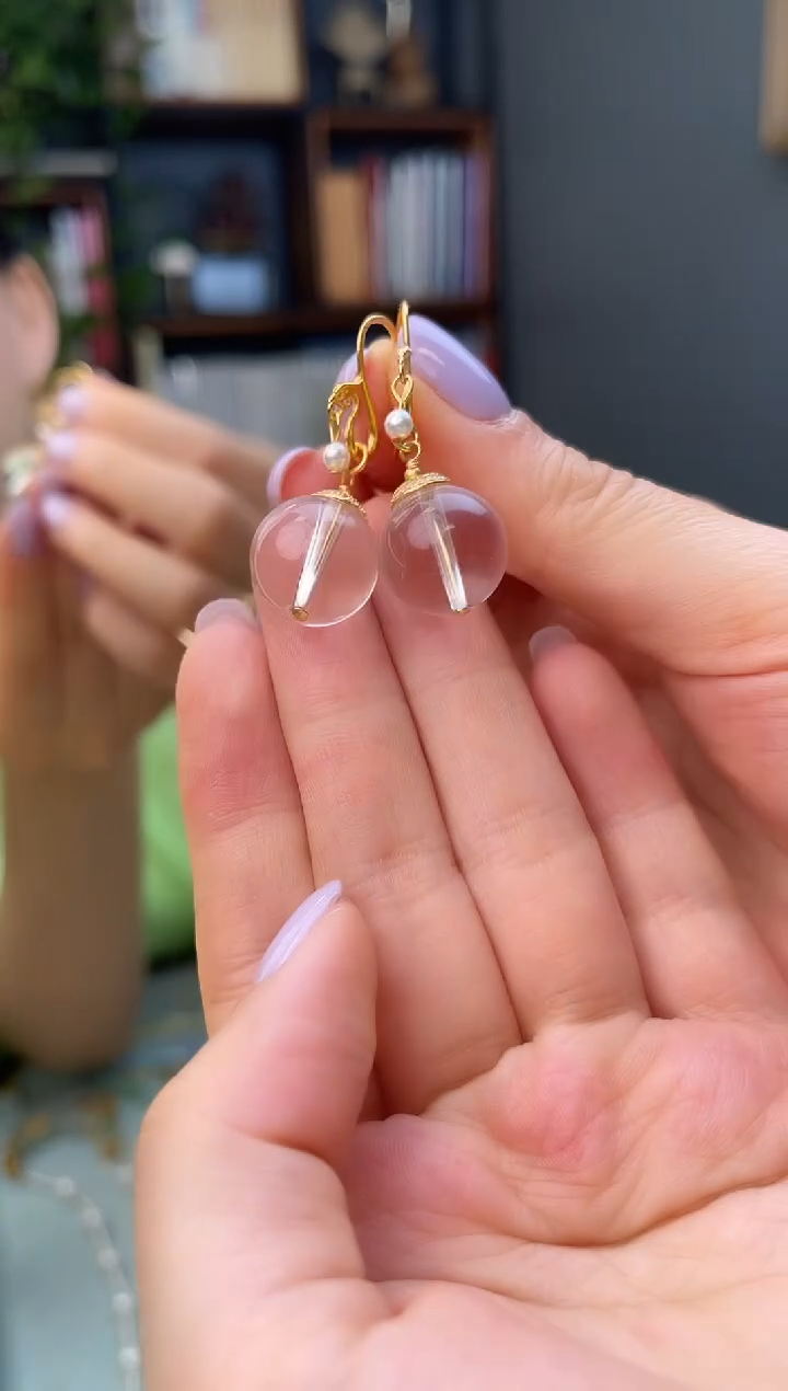 水晶耳饰银S925镶嵌水晶耳饰