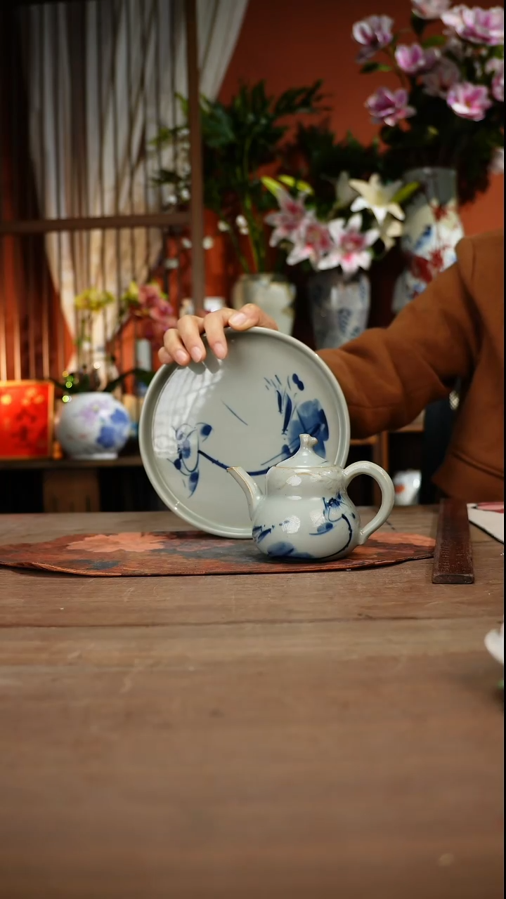 现代青****?高温釉下彩手绘陶瓷餐具