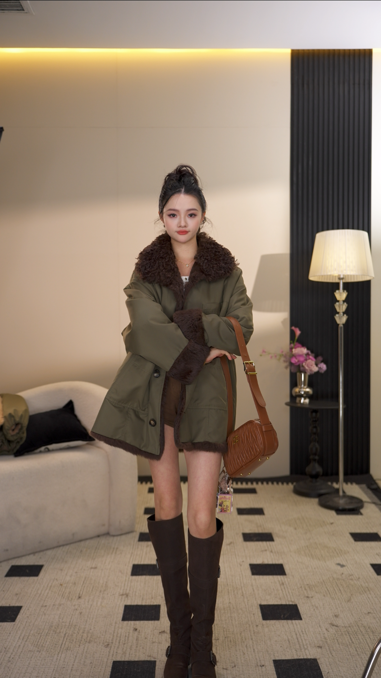 【青青专属】冬季上新派克服女短款翻毛领一衣两穿毛毛外套PKF-2058