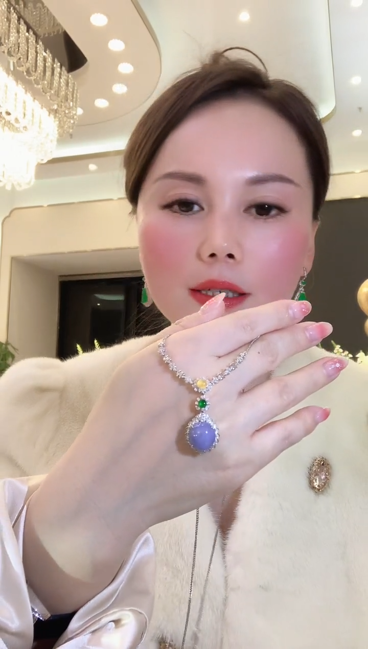 【闪购商品】翡翠套链18K金镶嵌F23 紫货有一定色差