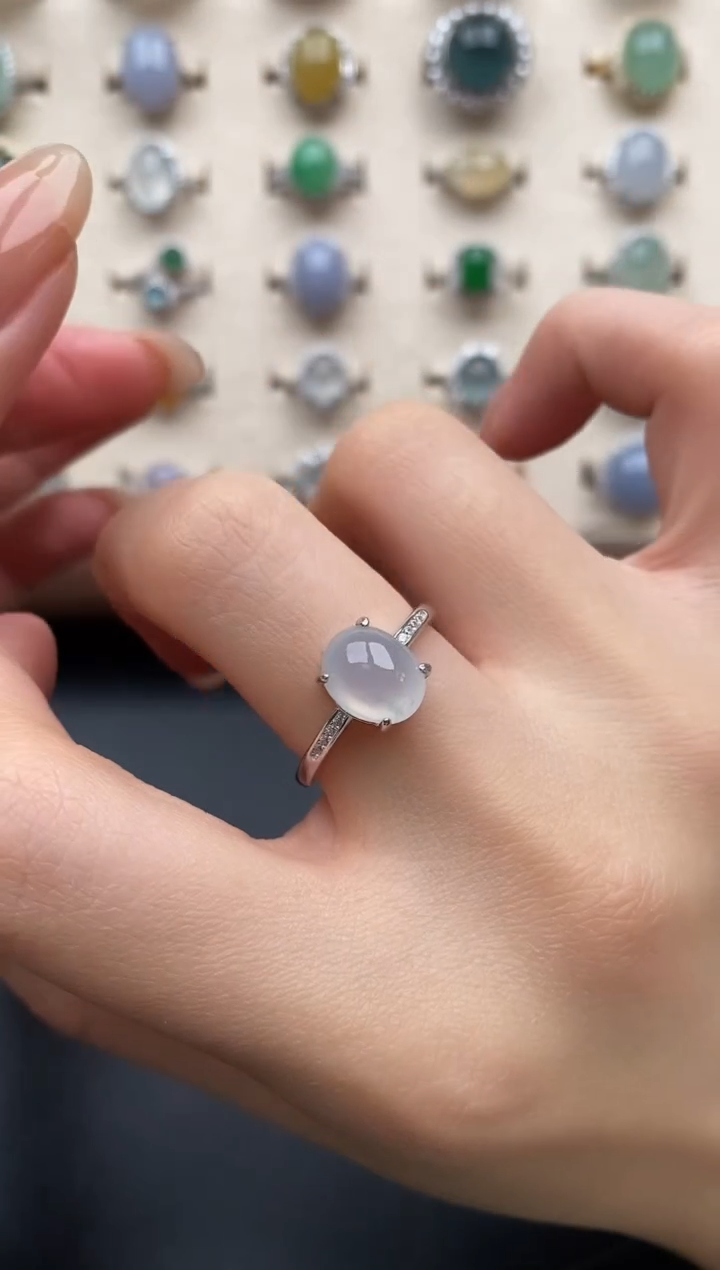 银S925镶嵌戒指翡翠一物一证一礼盒