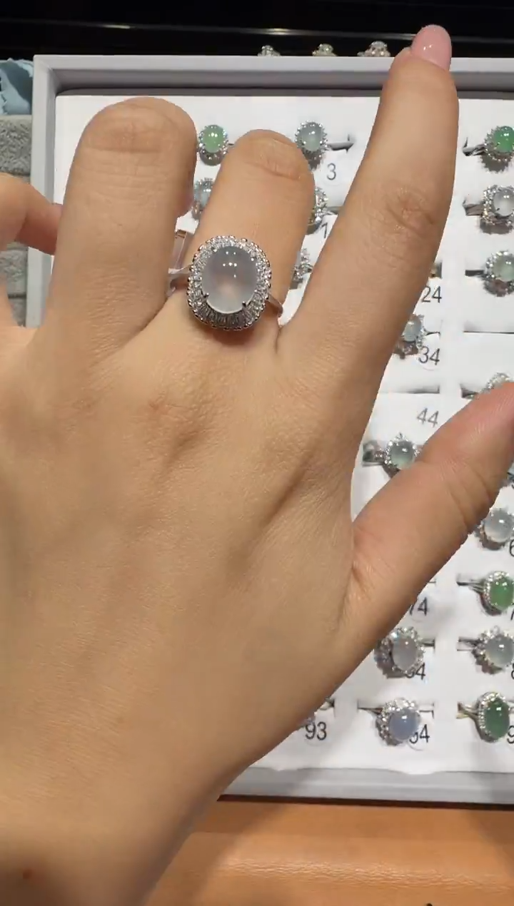 银S925镶嵌戒指翡翠925银镶翡翠戒指镶嵌126