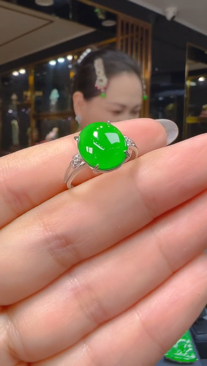 银S925镶嵌戒指翡翠091(多样性发货发其一)