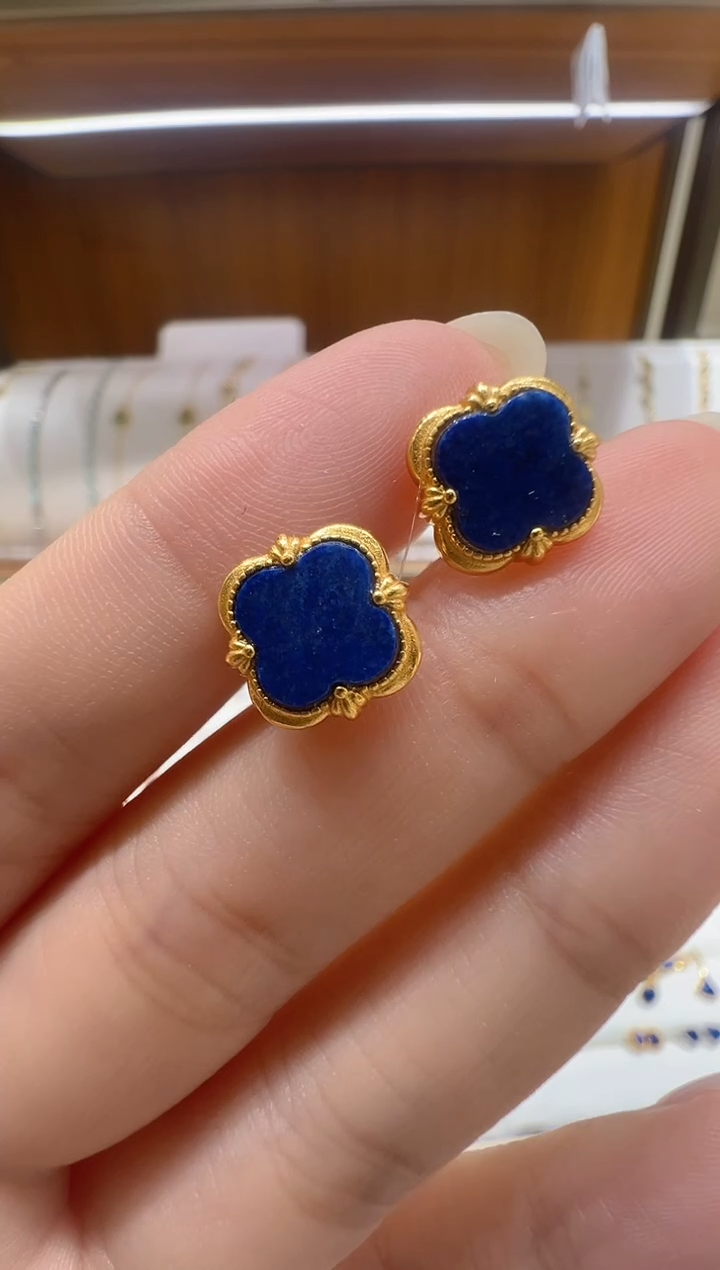 青金石银S925镶嵌耳饰@@C10692QJS-J