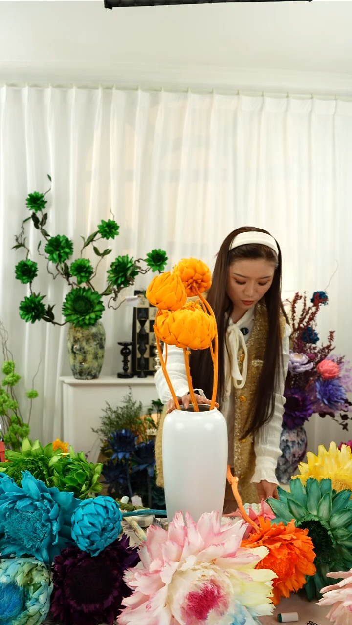 永生花 霸王花3个头叶片有伤【落日橙】A25