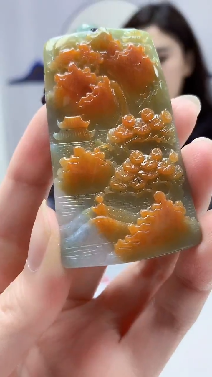 【闪购商品】定制翡翠未镶嵌4829zm-毛货挂件77山水