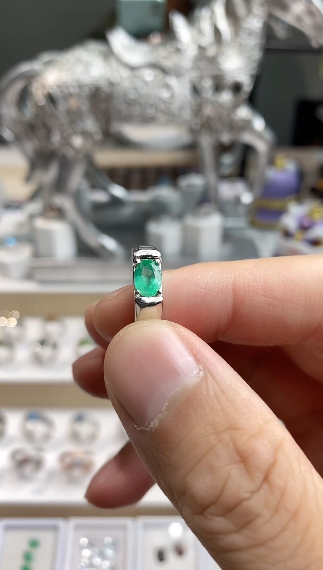 祖母绿戒指银S925镶嵌1ct