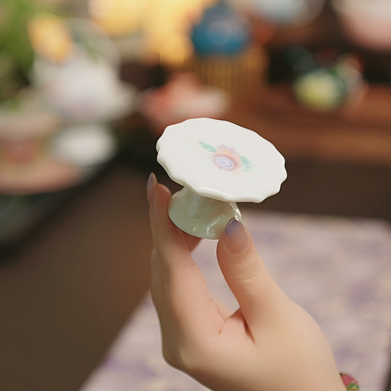 花影纯手绘釉下堆绘玫瑰花油画风优雅陶瓷茶具盖置