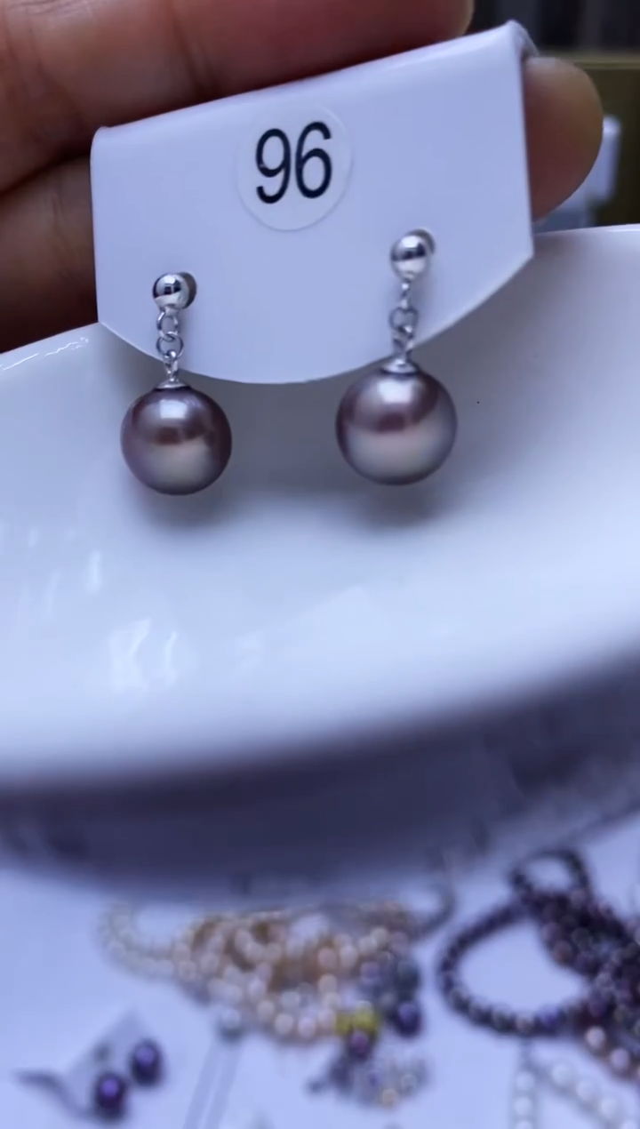 银S925镶嵌耳饰淡水珍珠96
