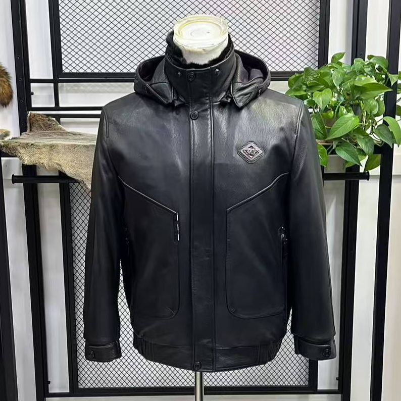 山羊皮时尚拆卸帽貂内胆2401