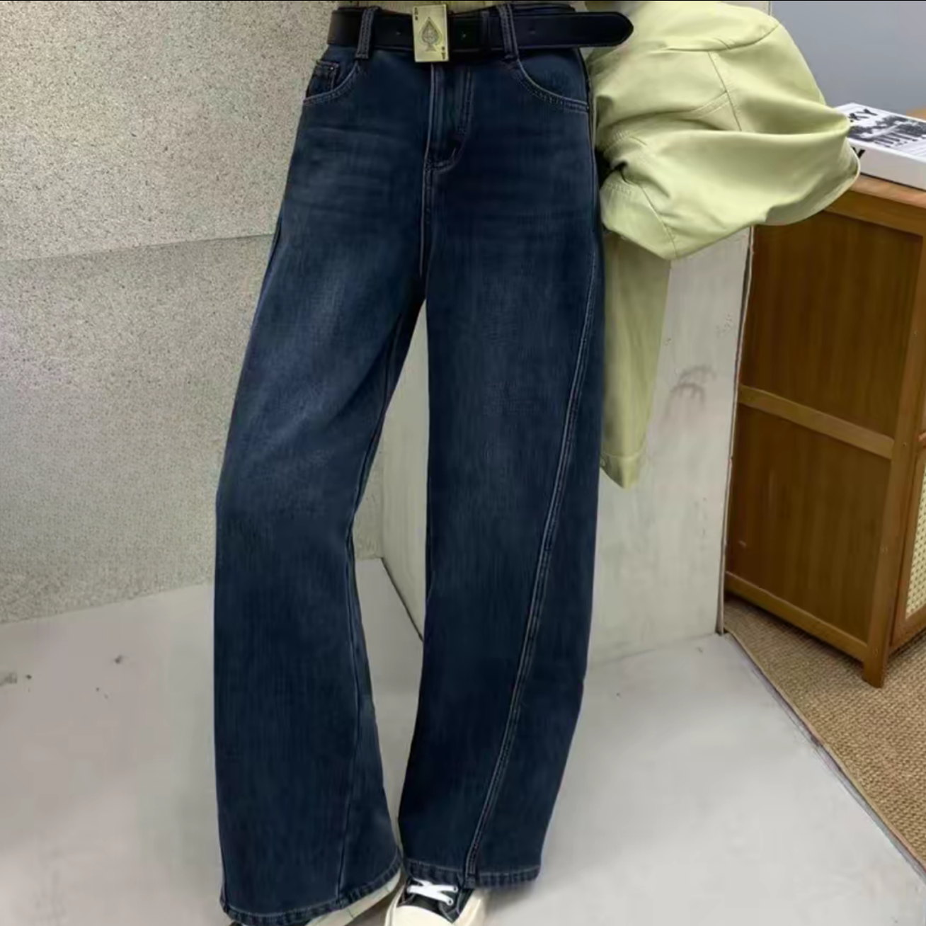 【内里加厚奥粒绒】97817四面弹复古时尚弯刀直筒牛仔裤（102左右）