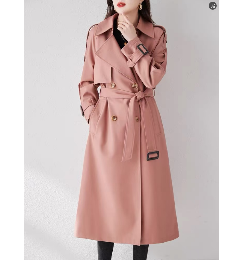 〈纪朵研〉H343秋季新款粉色气质外套收腰风衣女流行高端时尚长款