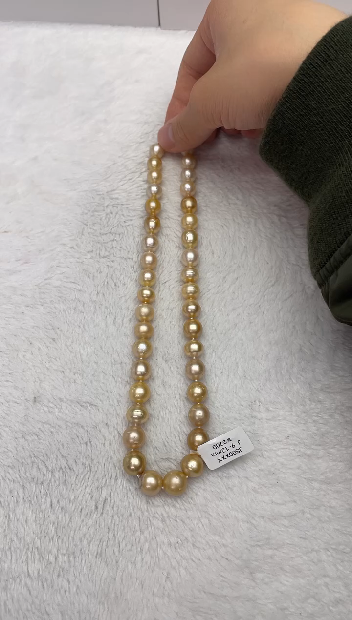 【闪购商品】海水珍珠项链银S925镶嵌南洋金珠9-12mm（多样性发一）