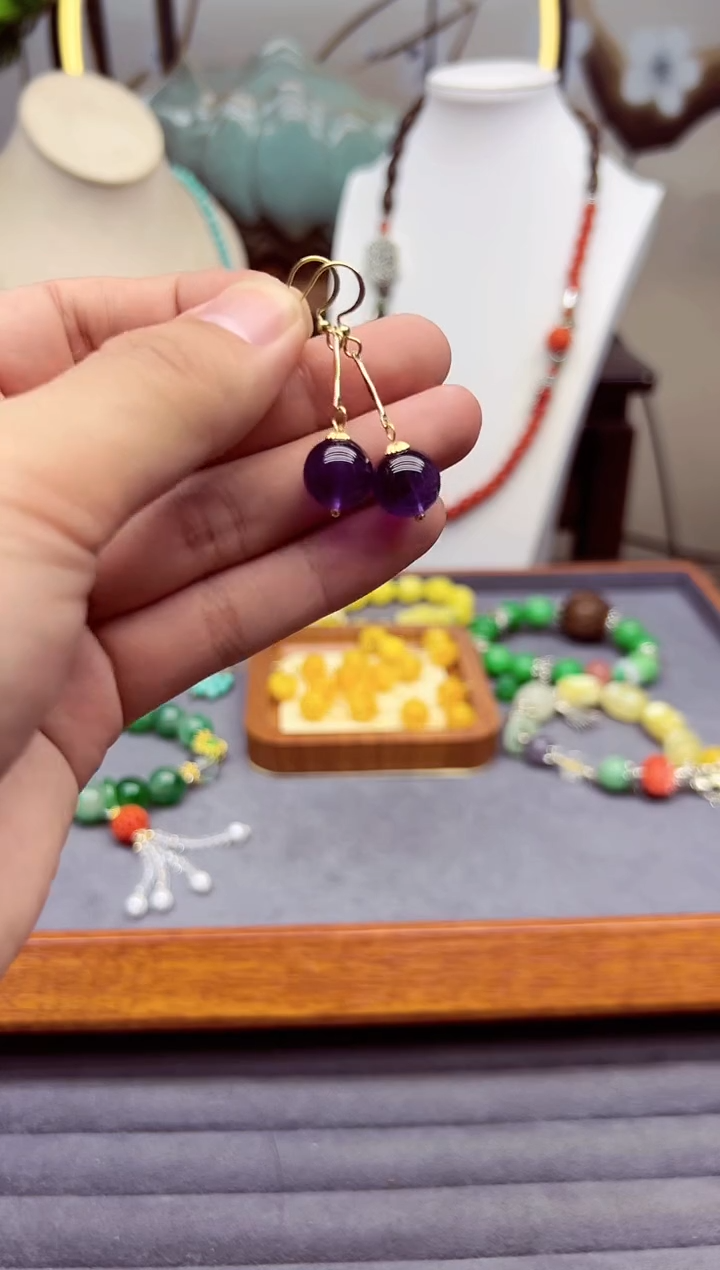 【闪购商品】紫晶耳饰14K金镶嵌E17```````