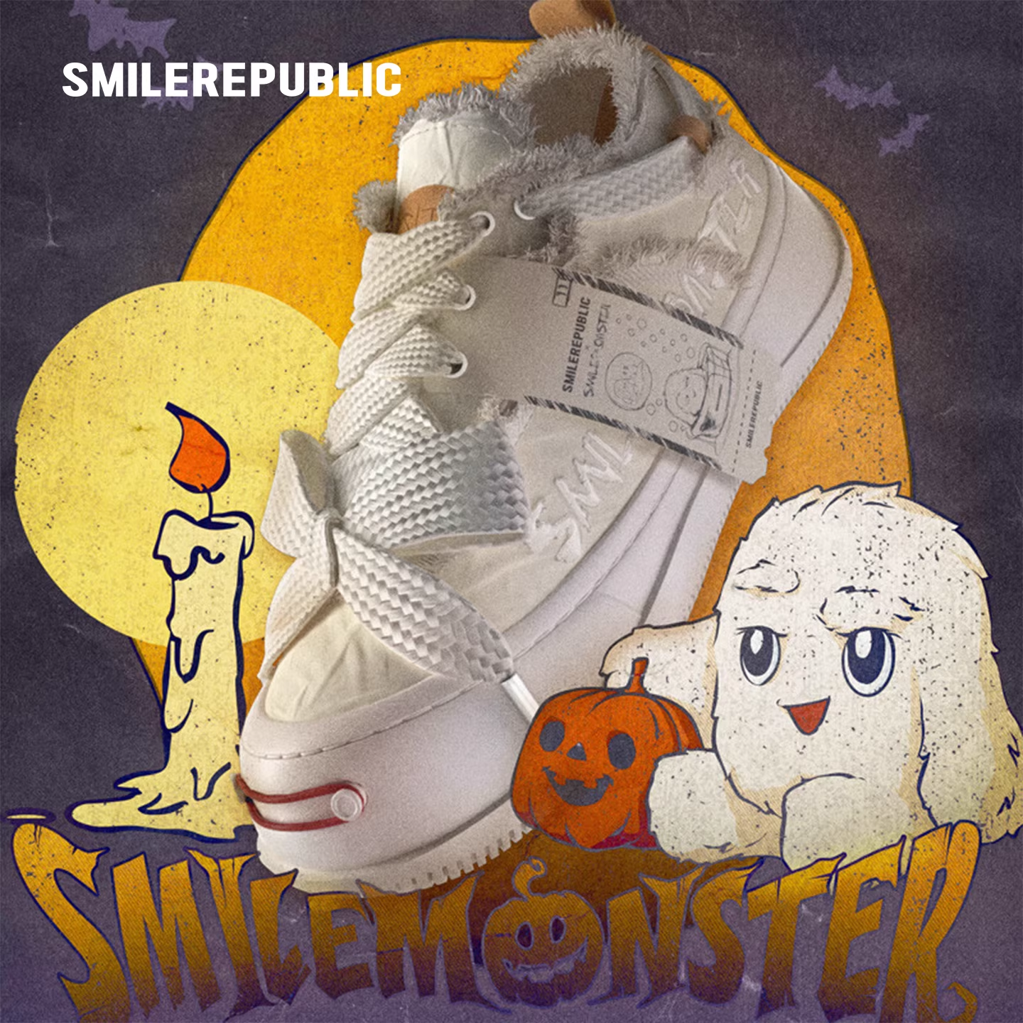 SMILEREPUBLIC明星同款 时尚百搭白色手揉皮小怪兽开口笑厚底鞋