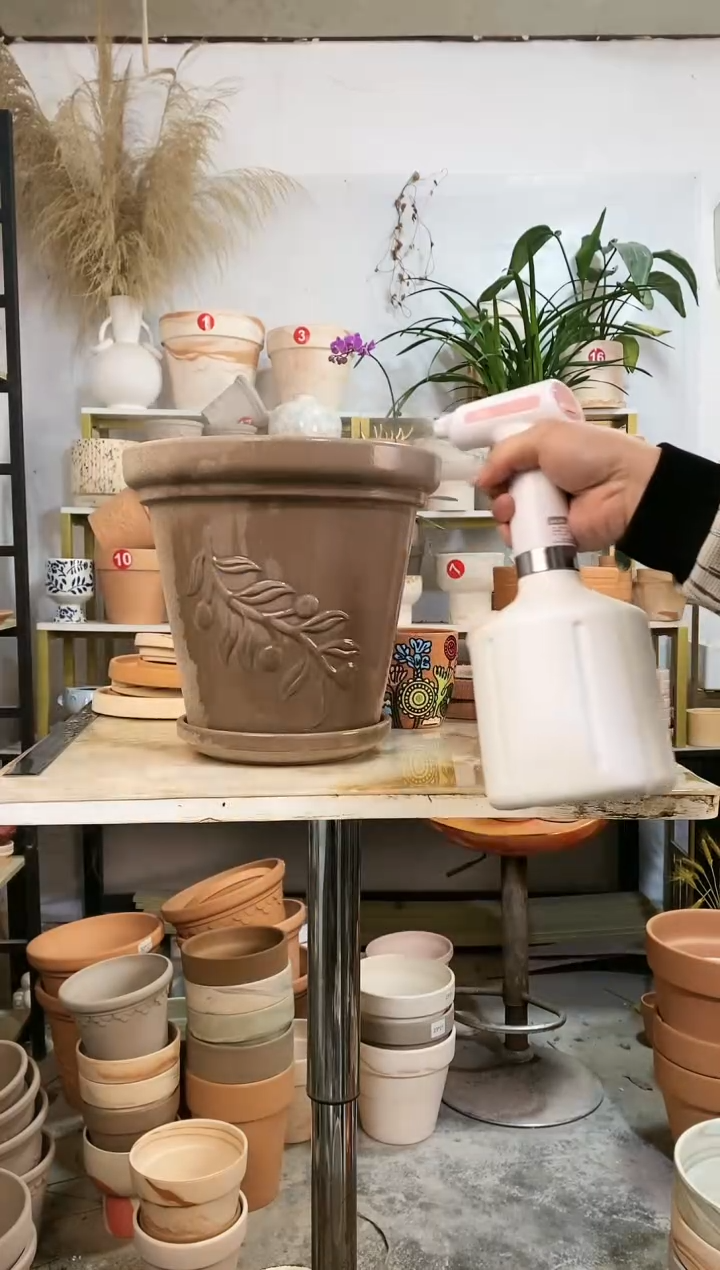 【闪购商品】红陶30*27灰陶橄榄枝 1盆1托