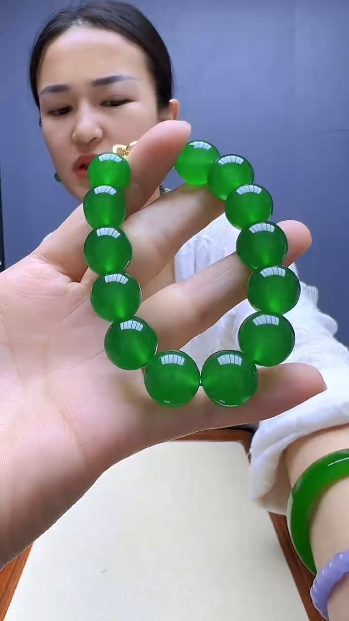 翡翠14K金镶嵌颈饰沉白diy颈饰14mm手链