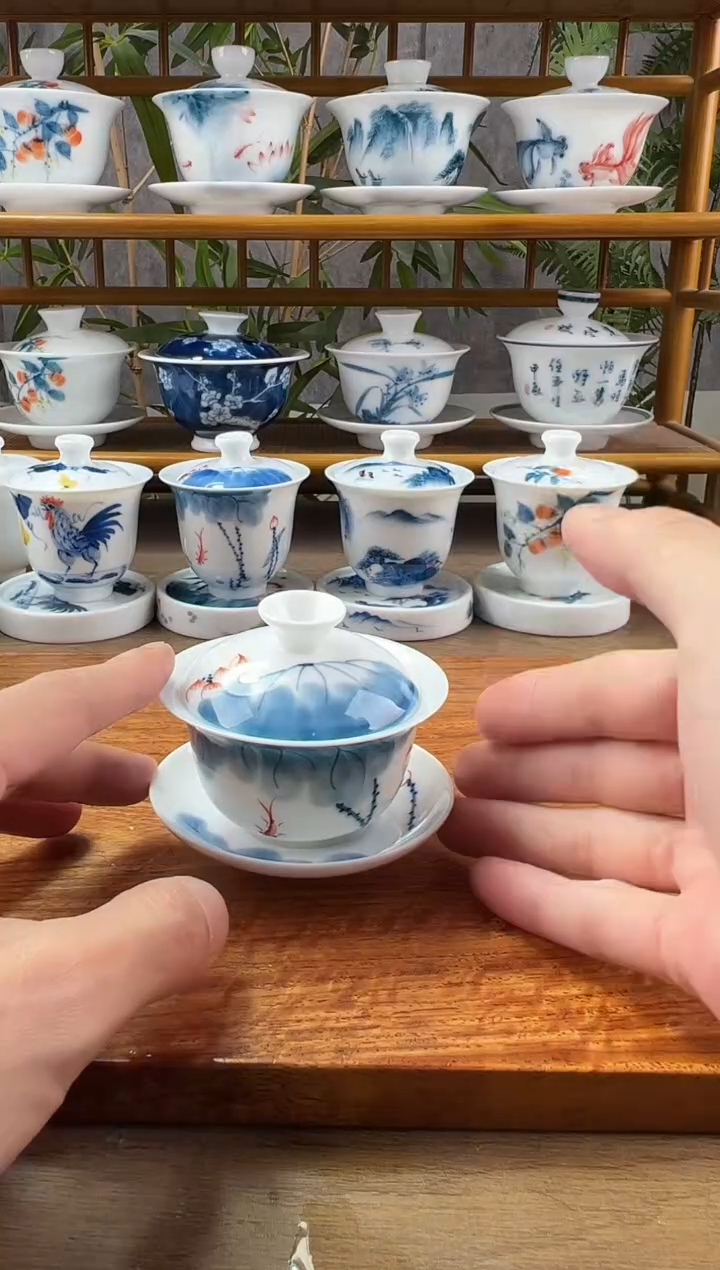 【闪购商品】微瑕线条莲80ml三才盖碗