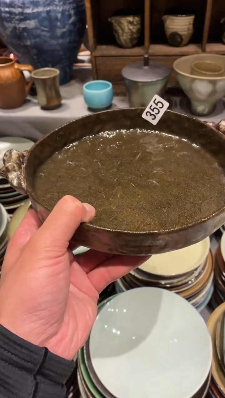 瓷片吃****子355黑陶揉泥双耳盘1个