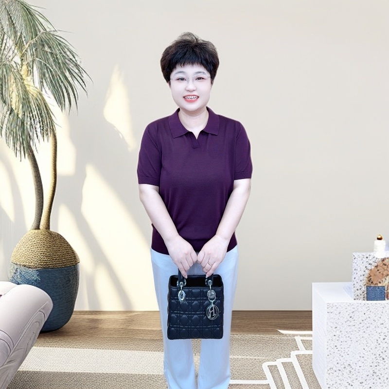 【清爽+透气】夏季兰精天丝短袖（24603）翻领减龄撞色宽松大码女装