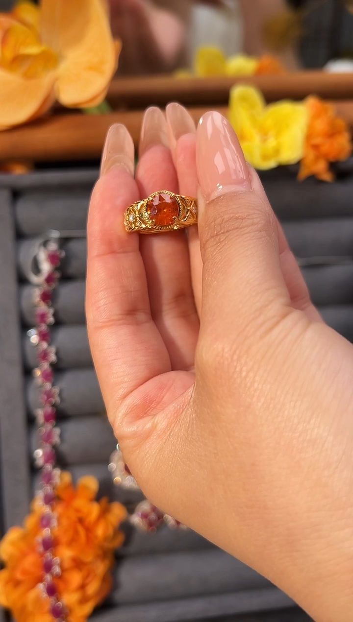 银S925镶嵌戒指石榴石（芬达石）戒指