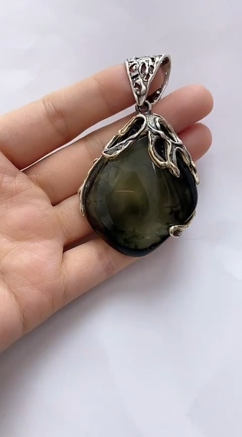 【闪购商品】琥珀裸石银S925镶嵌琥珀吊坠