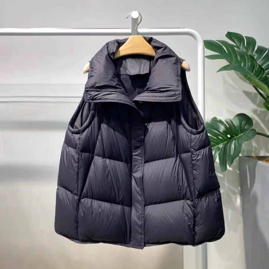 麦商场同款25秋冬新黑色鹅绒羽绒服马甲背心外套女中长款A180741