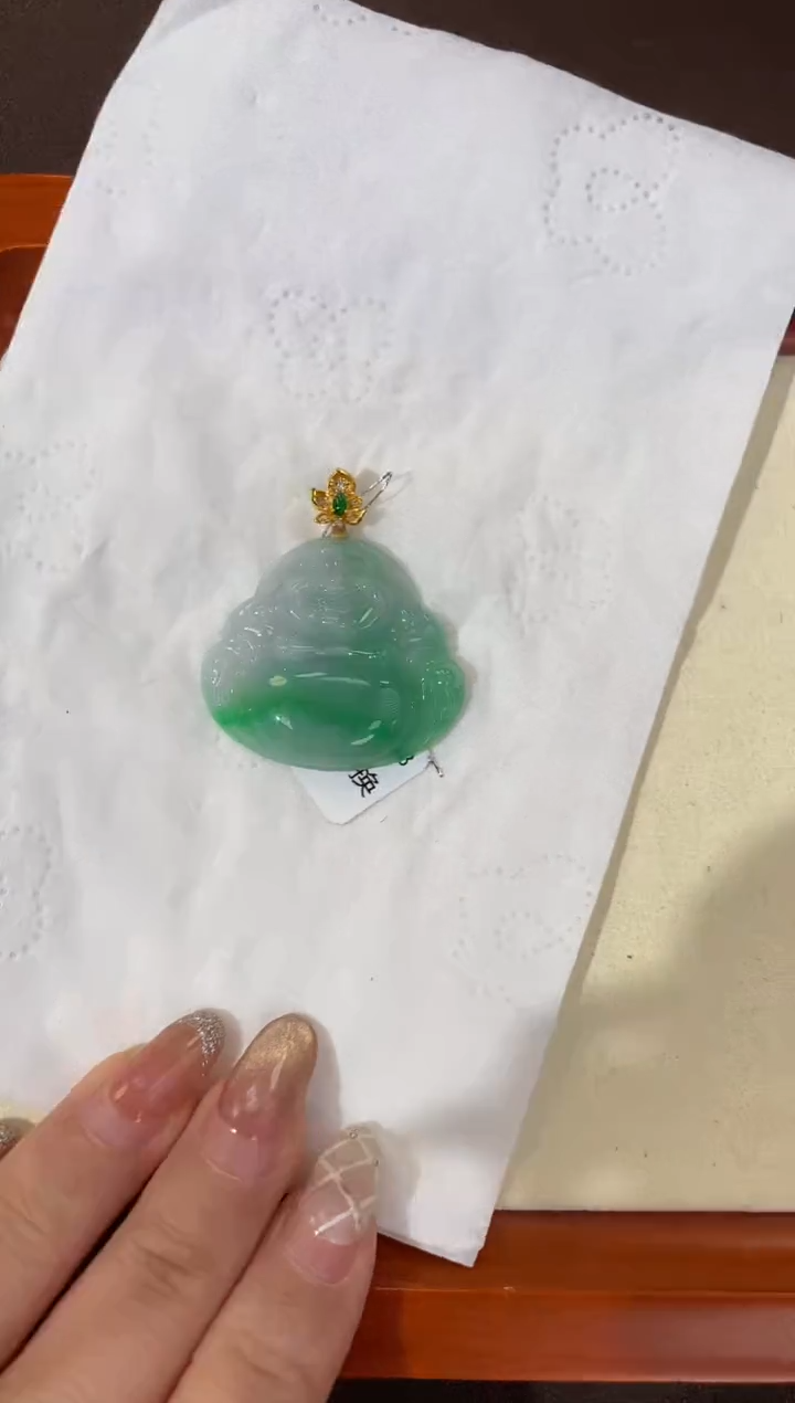 【闪购商品】翡翠颈饰18K金镶嵌天然缅甸a货翡翠