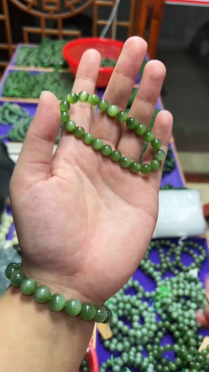 颈饰未镶嵌和田玉和田玉碧玉猫眼手串8mm