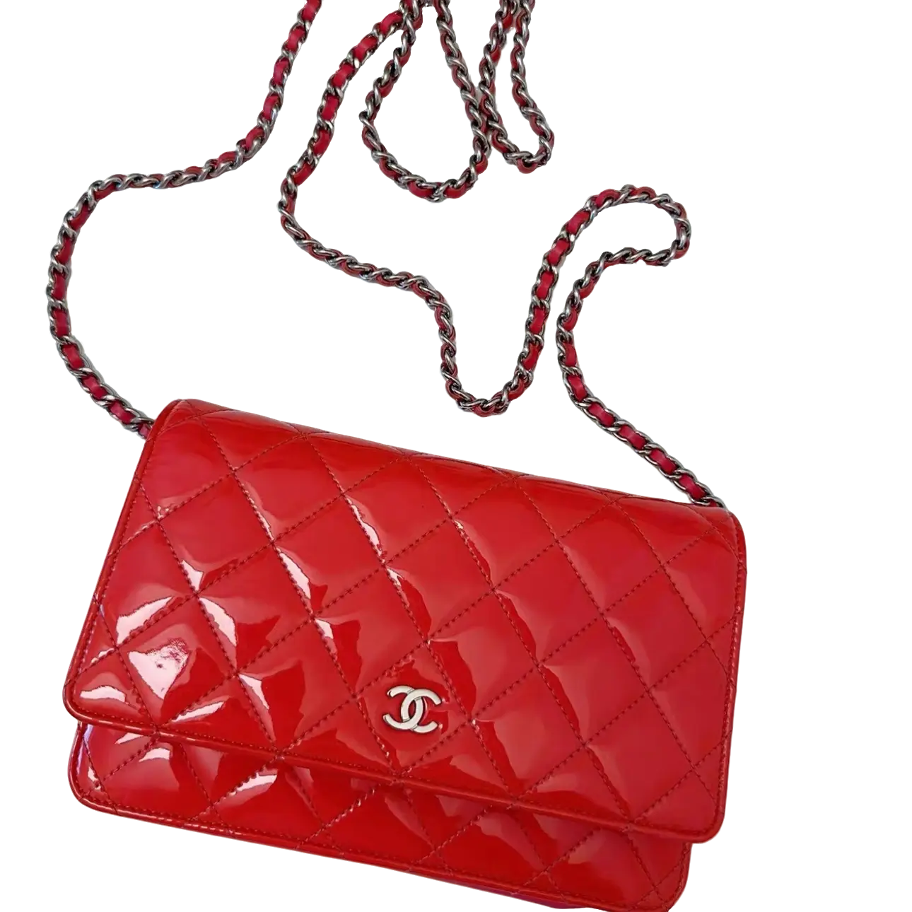 99新 Chanel/香奈儿 红金漆皮发财woc斜挎包链条包