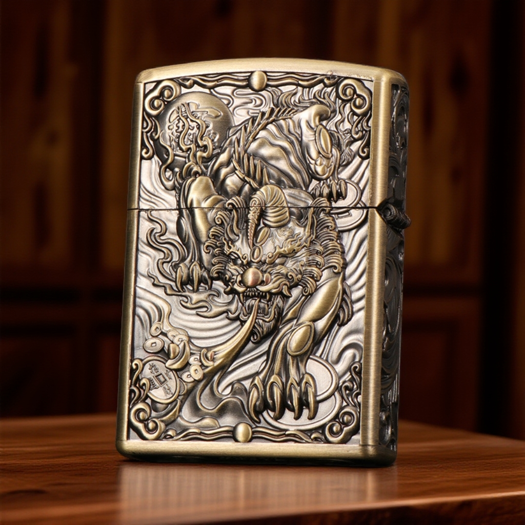 盔甲浮雕青铜招财貔貅打火机{裸机}