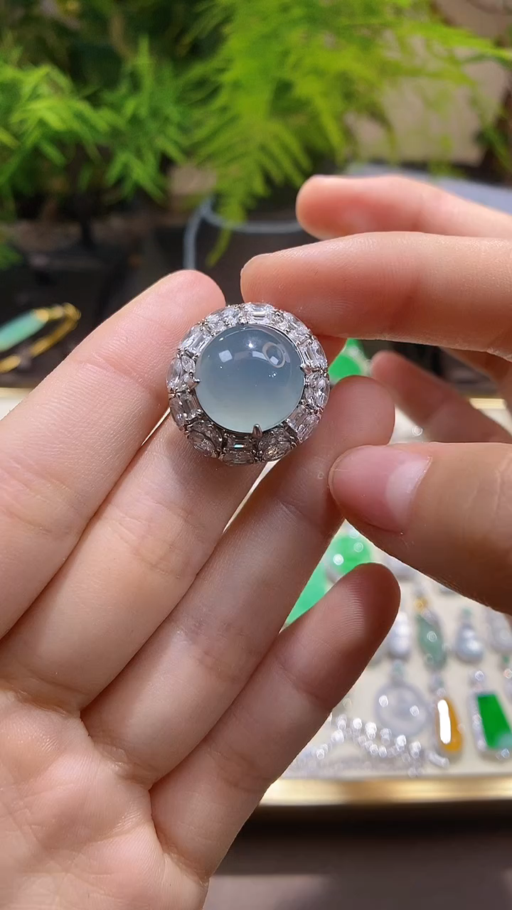 【闪购商品】翡翠戒指银S925镶嵌天然缅甸翡翠A货蛋面戒指